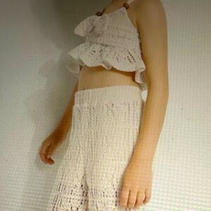 Mayoral 2 piece Oatmeal Crochet Tank w Cropped Pants - Size 5 years